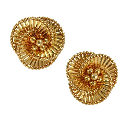 Pair of mid-20th century gold trefoil rosette earrings by Cartier, Paris,
